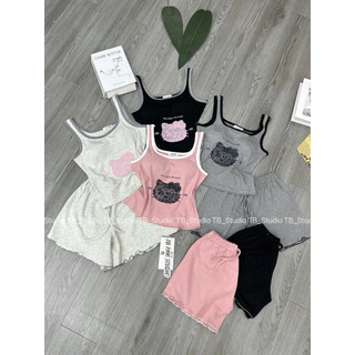 PHẠM THUỲ SHOP: SET BỘ ÁO BA LỖ IN MÈO XINH XẮN FORM VỪA ẢNH THẬT