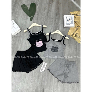 PHẠM THUỲ SHOP: SET BỘ ÁO BA LỖ IN MÈO XINH XẮN FORM VỪA ẢNH THẬT