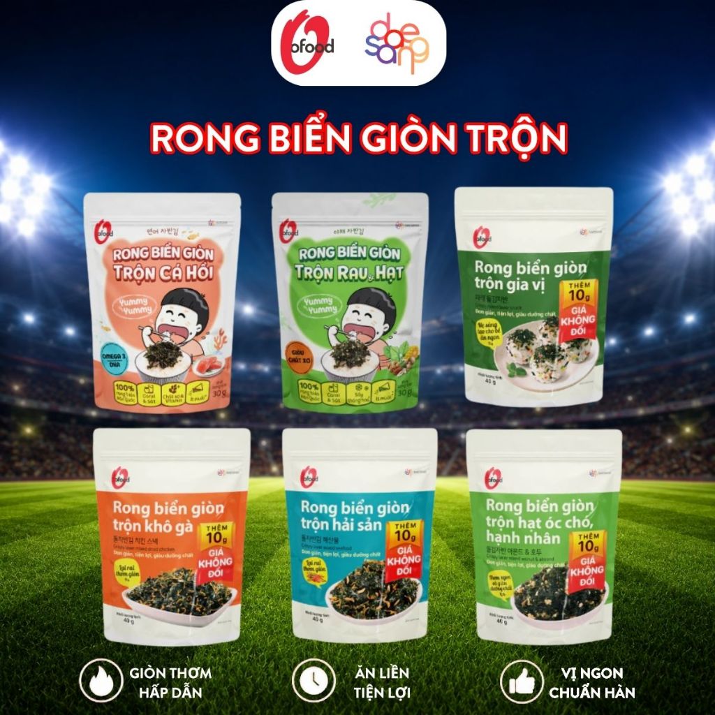 [O'Food] Rong biển giòn trộn khô gà, hải sản, hạt óc chó hạnh nhân, cá hồi, rau&hạt O'Food