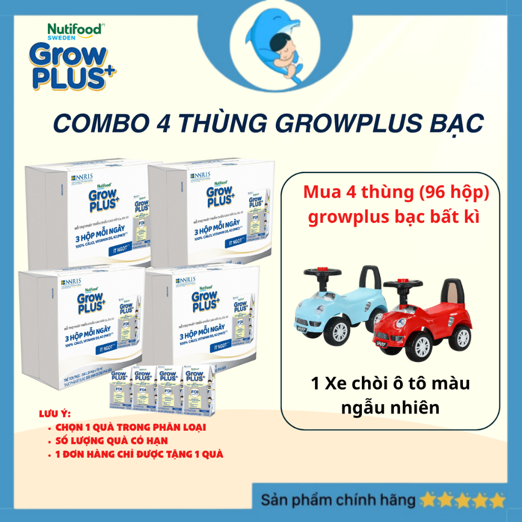 [KT] [Combo 4 thùng bạc tặng quà] Sữa Bột Pha Sẵn  Grow plus+ Cao lớn vượt trội 110ml/180ml MECAHEO ( 24 hộp/thùng)
