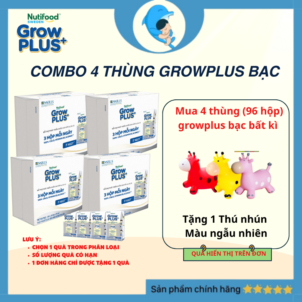 [KT] [Combo 4 thùng bạc tặng quà] Sữa Bột Pha Sẵn  Grow plus+ Cao lớn vượt trội 110ml/180ml MECAHEO ( 24 hộp/thùng)