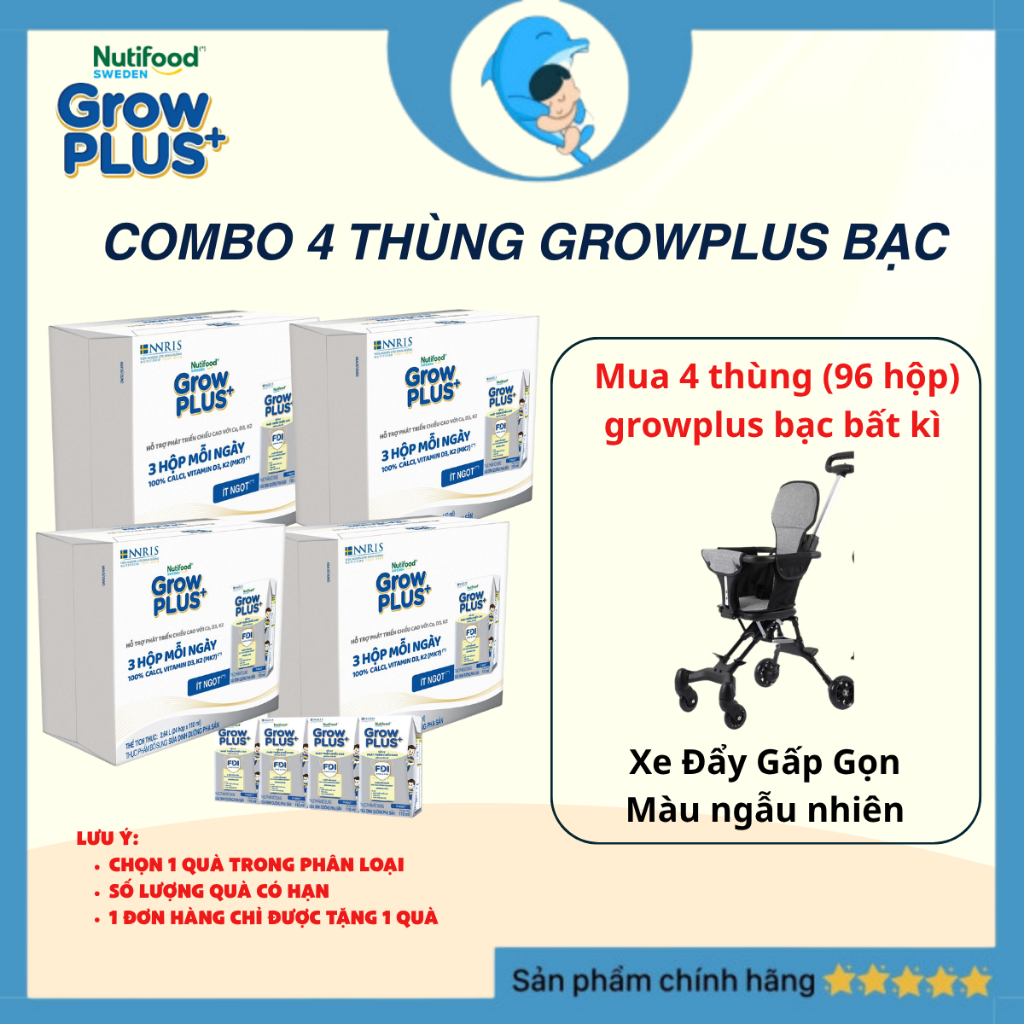 [KT] [Combo 4 thùng bạc tặng quà] Sữa Bột Pha Sẵn  Grow plus+ Cao lớn vượt trội 110ml/180ml MECAHEO ( 24 hộp/thùng)