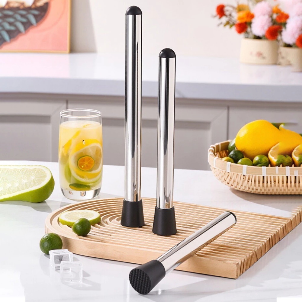 Chày dầm pha chế inox 304 20/25/30cm đầu nhựa cao cấp Dụng cụ cocktail ép trái cây đá viên nước sốt