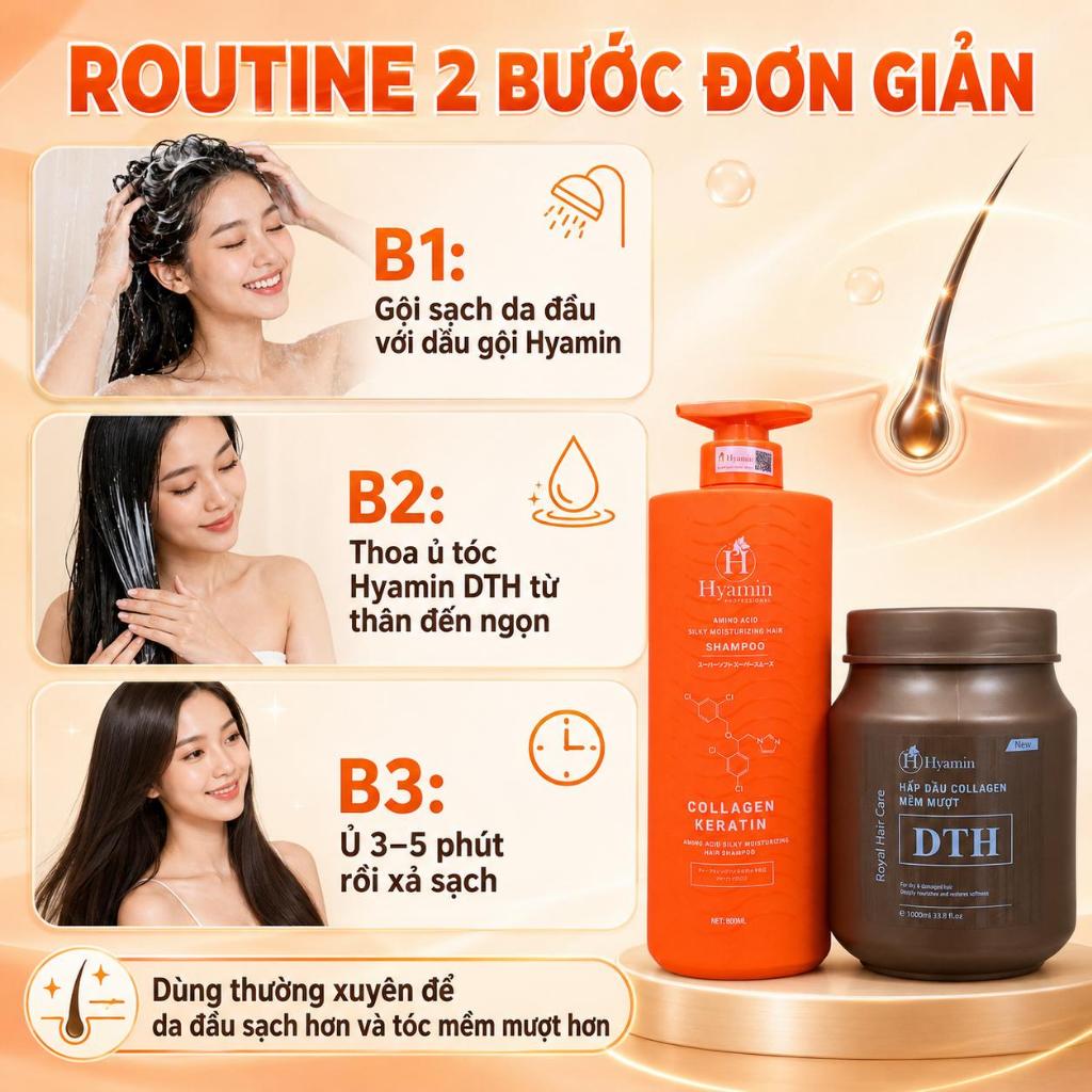 Dầu Gội Sạch Gàu Hyamin Tặng Kem Ủ Hyamin Collagen Keratin Tóc Mềm Mượt, Giảm Khô Xơ