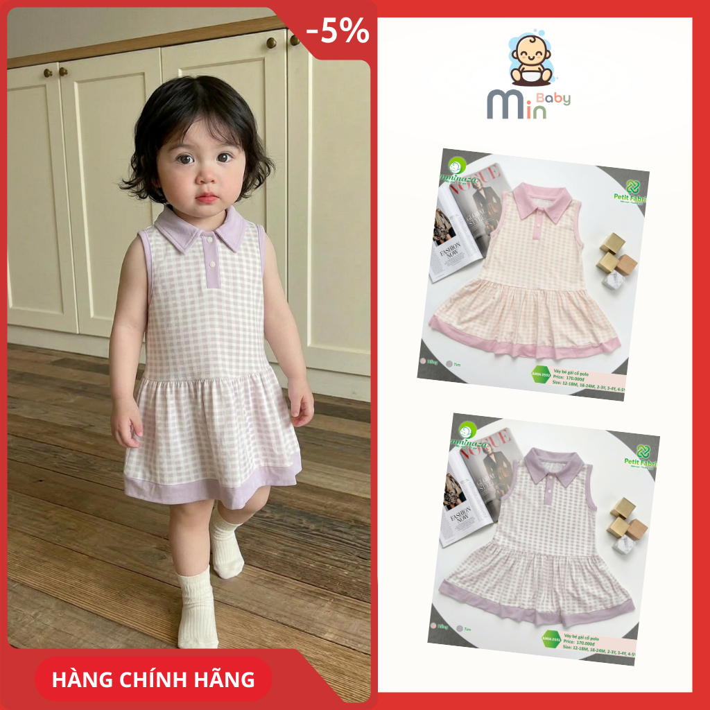 Váy PoLo Kẻ Caro Bé Gái Anminaza Vải Petit Thấm Hút Mồ Hôi - Hàng Chính Hãng AMI0592