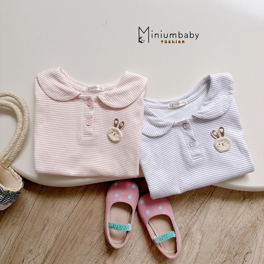 Set bộ cộc tay bé gái cổ sen Miniumbaby  đính thỏ mix quần suông lửng, chất áo cotton mềm mát SB2733