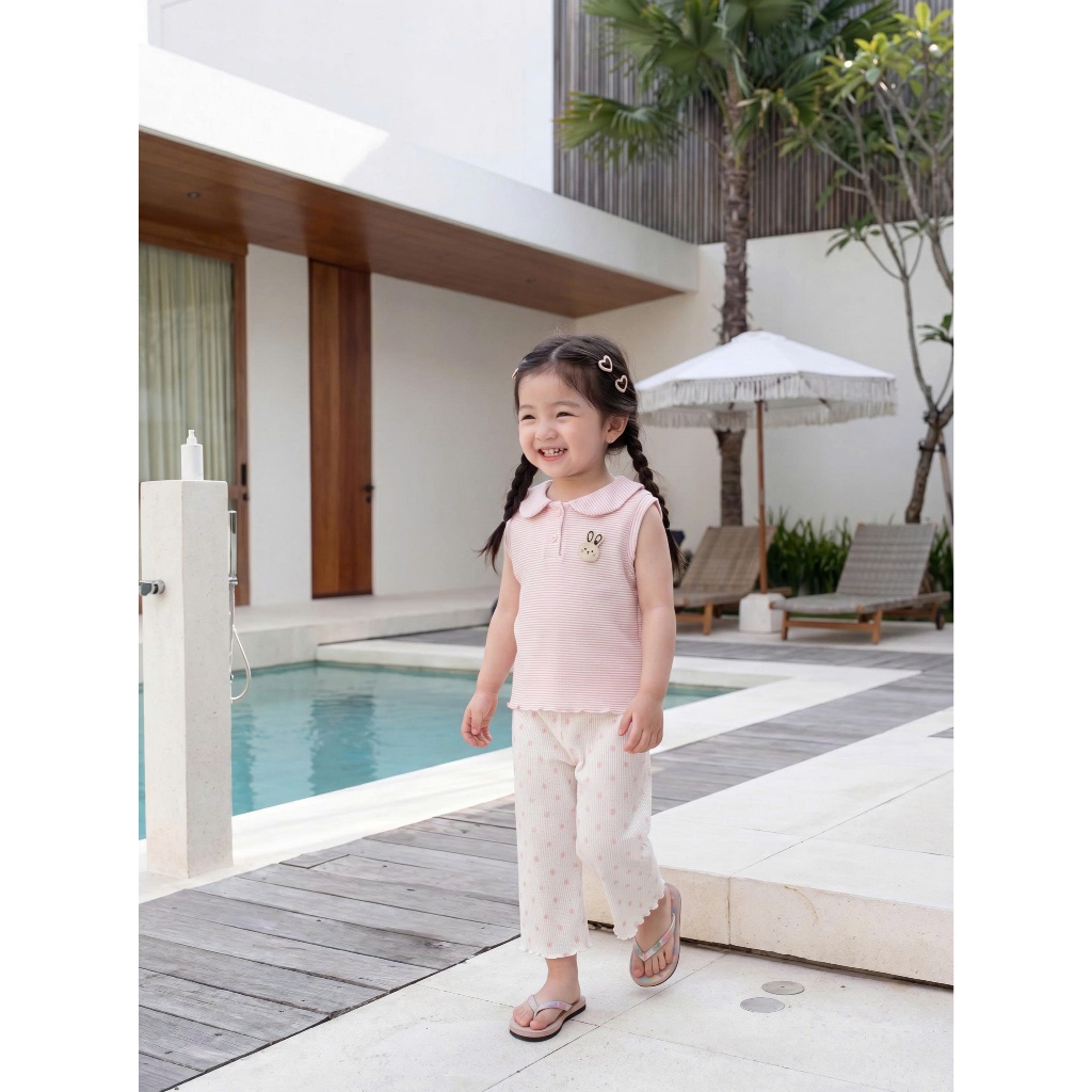 Set bộ cộc tay bé gái cổ sen Miniumbaby  đính thỏ mix quần suông lửng, chất áo cotton mềm mát SB2733