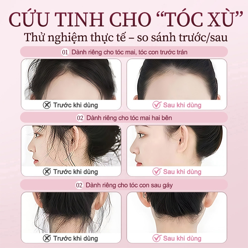 Kiểm soát tóc con, Gel vuốt tóc con, Mascara chuốt tóc, Lâu trôi, Không bết dính, Không vón cục, Dùng hàng ngày