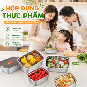 Hộp Đựng Thực Phẩm Inox Đa Năng, Hộp Đựng Đồ Ăn Thông Minh Nhiều Kích Thước (1200ml/1500ml), Chống Rò Rỉ, Bền Bỉ