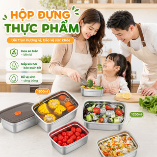 Hộp Đựng Thực Phẩm Inox Đa Năng, Hộp Đựng Đồ Ăn Thông Minh Nhiều Kích Thước (1200ml/1500ml), Chống Rò Rỉ, Bền Bỉ