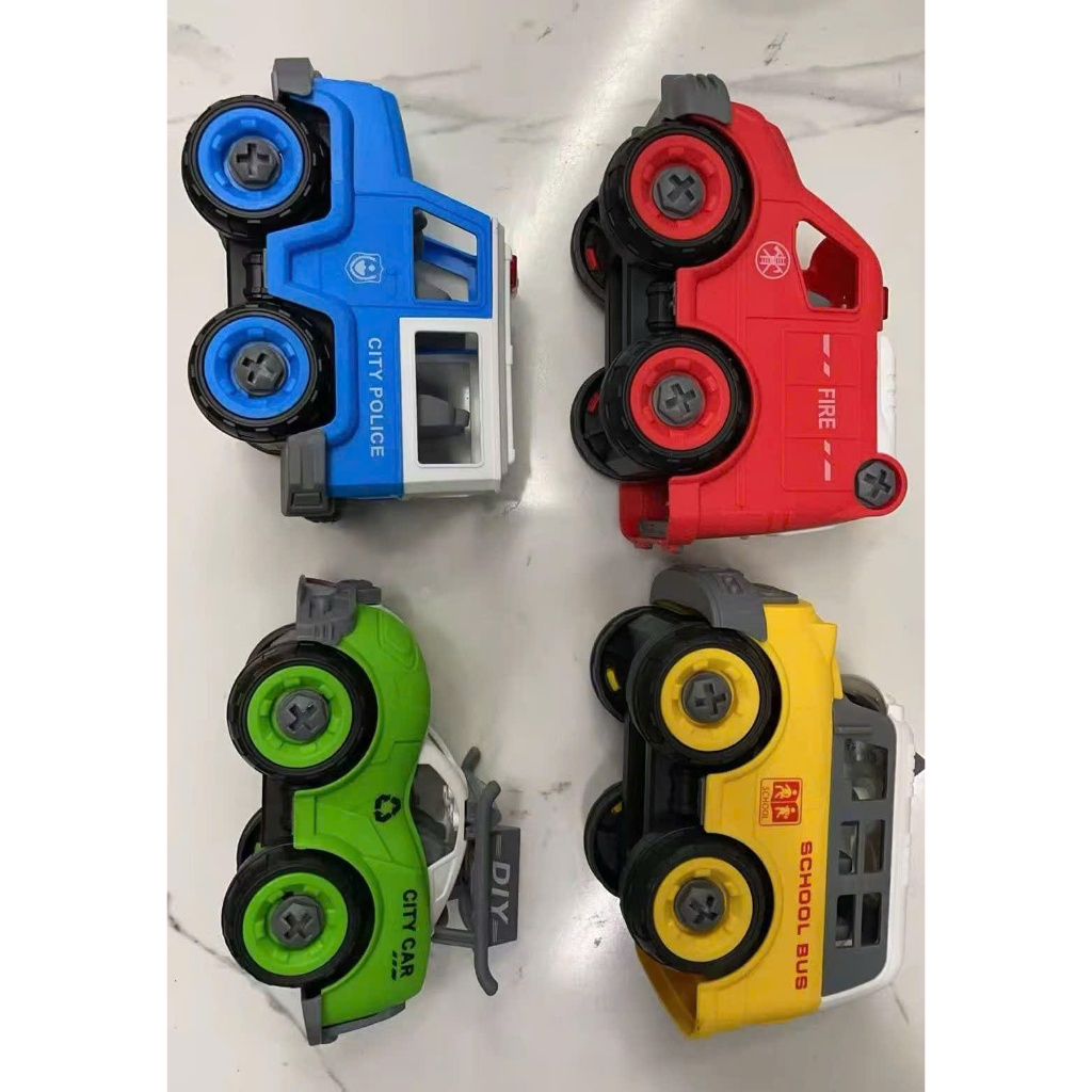 Bộ Đồ Chơi Xe Lắp Ráp DIY Cho Bé DecorSquare - 4 Xe Cứu Hỏa Cảnh Sát, Thành Phố, Kèm Tua Vít STEM