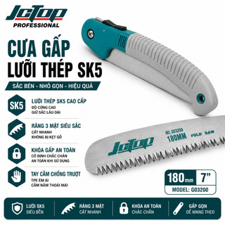 Cưa Gấp Làm Vườn JCTOP GD3200 Lưỡi 180MM Gấp Gọn Dùng Cắt Cành Cây Và Gỗ Nhỏ