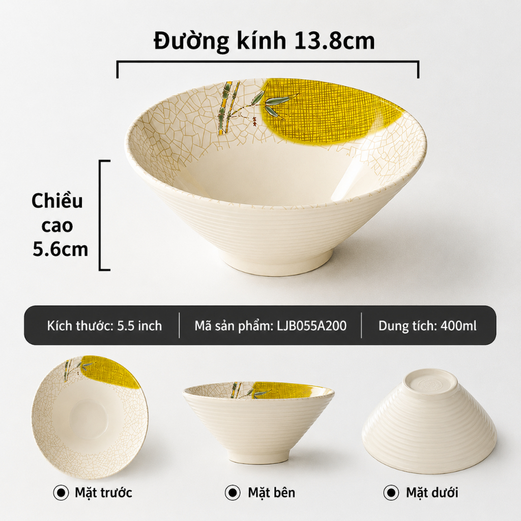 Bát Cơm Phíp ( Melamine A5 ) Hoa Văn Hình Lá Tre Dùng Cho Nhà Hàng Khách Sạn 055SA200