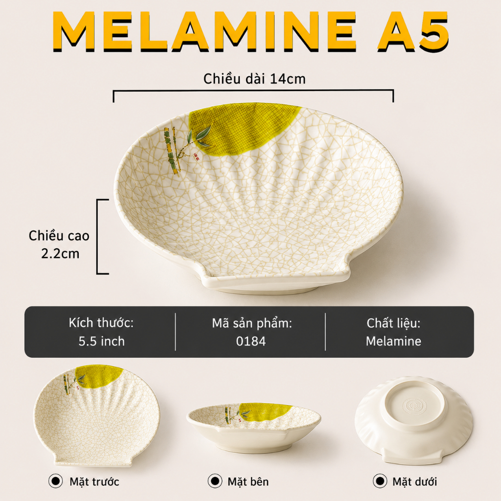 Đĩa Phíp ( Melamine A5 ) Hoa Văn Hình Lá Tre Dùng Cho Nhà Hàng Khách Sạn 0184