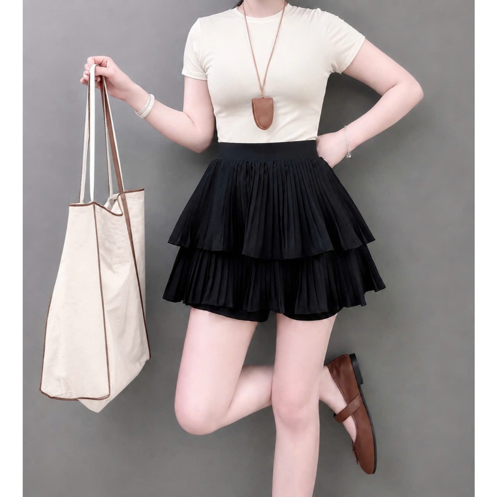Chân Váy Xếp Ly Bigsize Nữ Dáng Mini Xếp Ly Hai Tầng Có Quần Bảo Hộ Vải Cotton Mềm Mịn CVDL