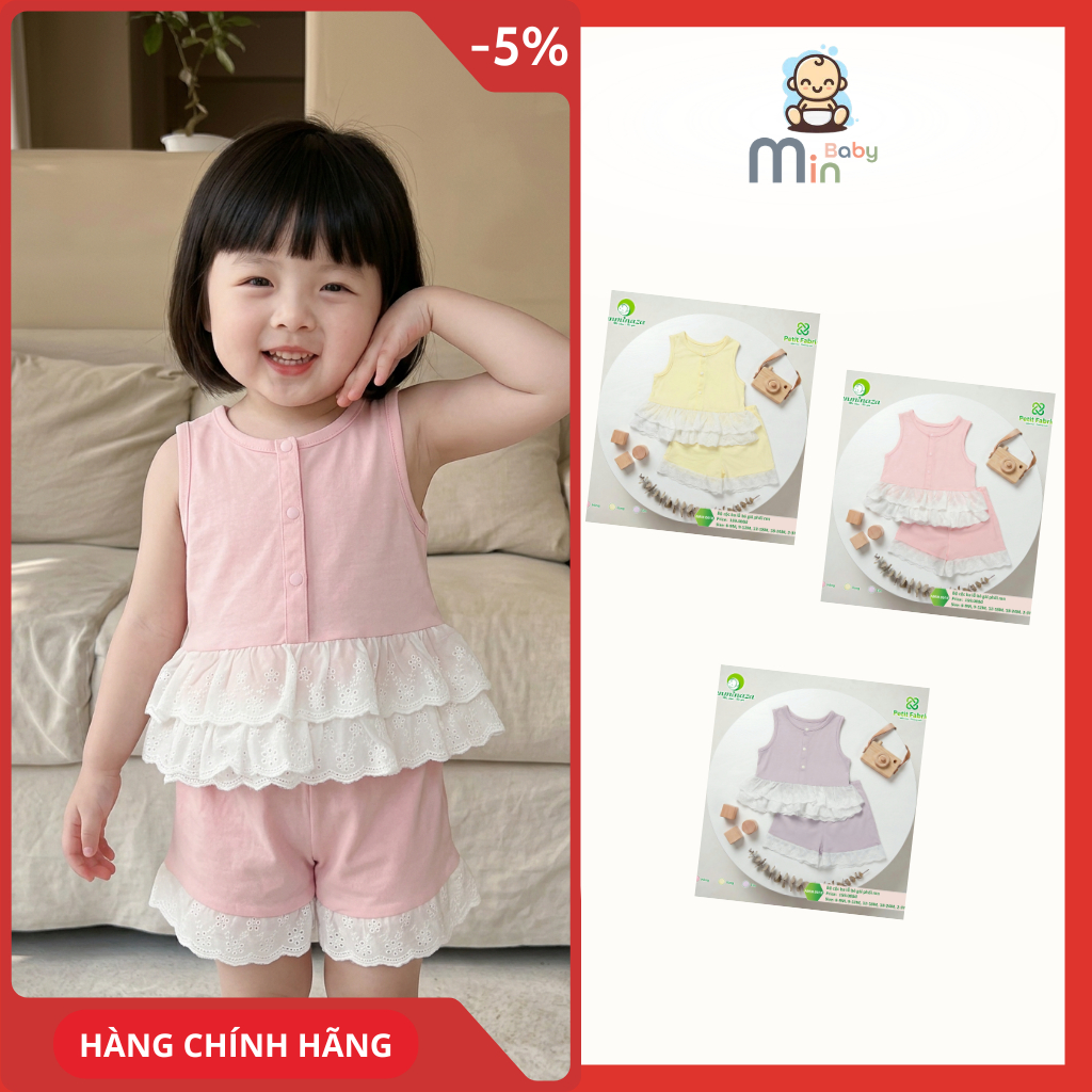 Bộ Cộc Ba Lỗ Bé Gái Anminaza Phối Ren Vải Petit Mềm Mịn Co Dãn - Hàng Chính Hãng AMI0618