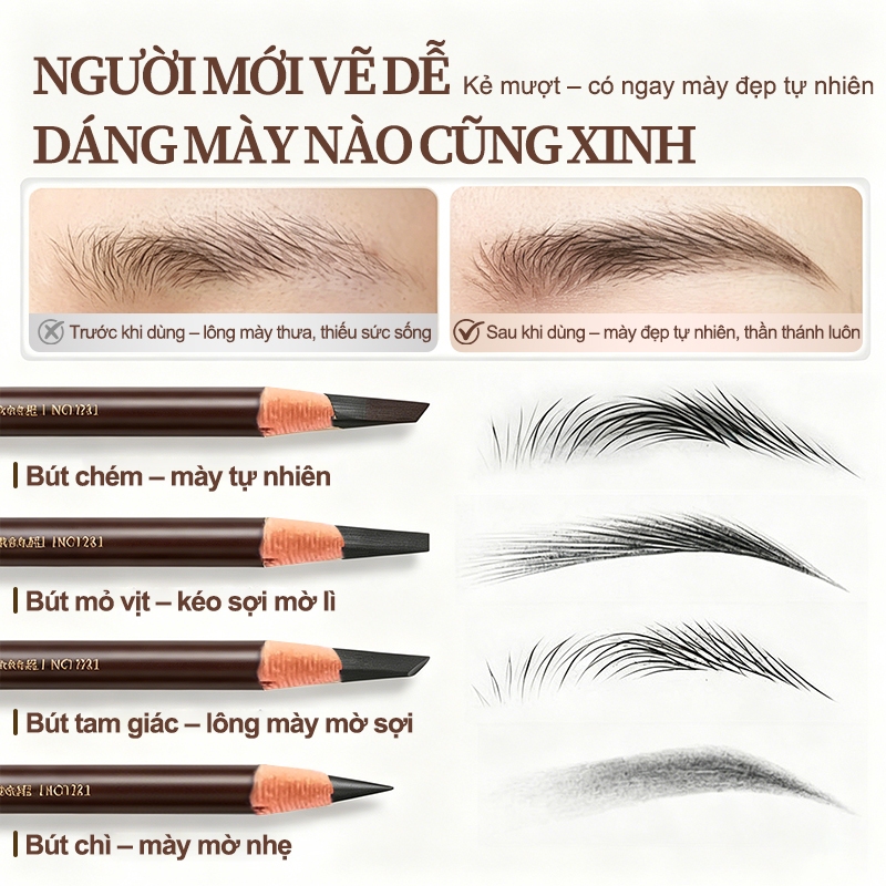 Bút Chì Kẻ Mày, Phẩy Sợi 4D, Giúp Lông Mày Đậm Màu Tự Nhiên, Phẩy Sợi Sắc Nét, Chống Nước, Lâu Trôi, Nhiều Màu Tự Nhiên