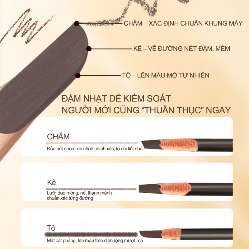 Bút Chì Kẻ Mày, Phẩy Sợi 4D, Giúp Lông Mày Đậm Màu Tự Nhiên, Phẩy Sợi Sắc Nét, Chống Nước, Lâu Trôi, Nhiều Màu Tự Nhiên