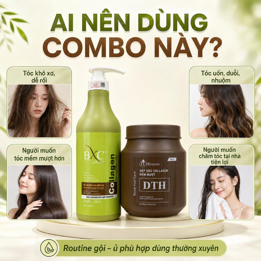 Combo Dầu Gội Dưỡng Sinh BXC Kem Ủ Tóc Hyamin Collagen, Chăm Sóc Tóc Khô Xơ, Dưỡng Tóc Mềm Mượt