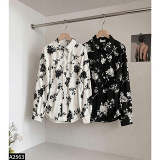 Áo sơ mi  hoa lụa +Chân váy xếp ly cạp cao thời thượng A2563+