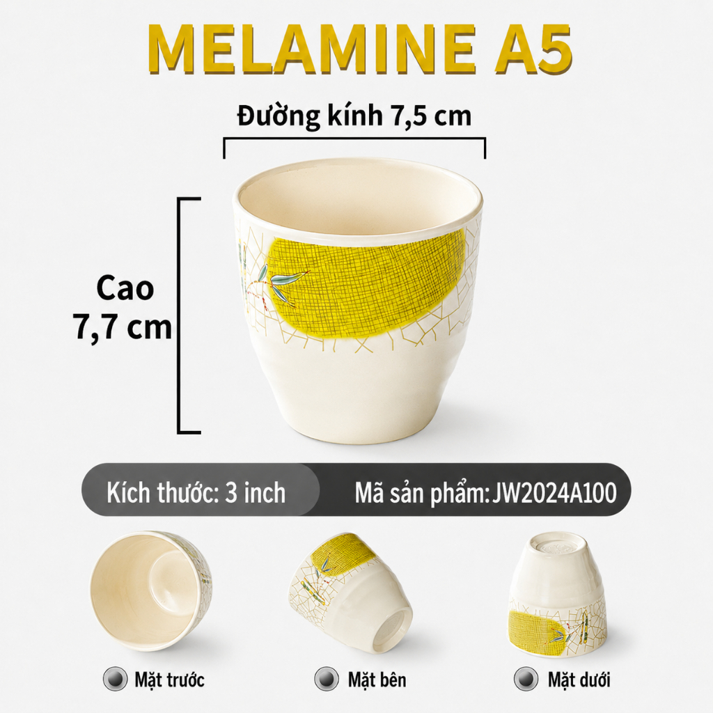 Cốc Uống Trà Phíp ( Melamine A5 ) Hoa Văn Hình Lá Tre Dùng Cho Nhà Hàng Khách Sạn 2024A100