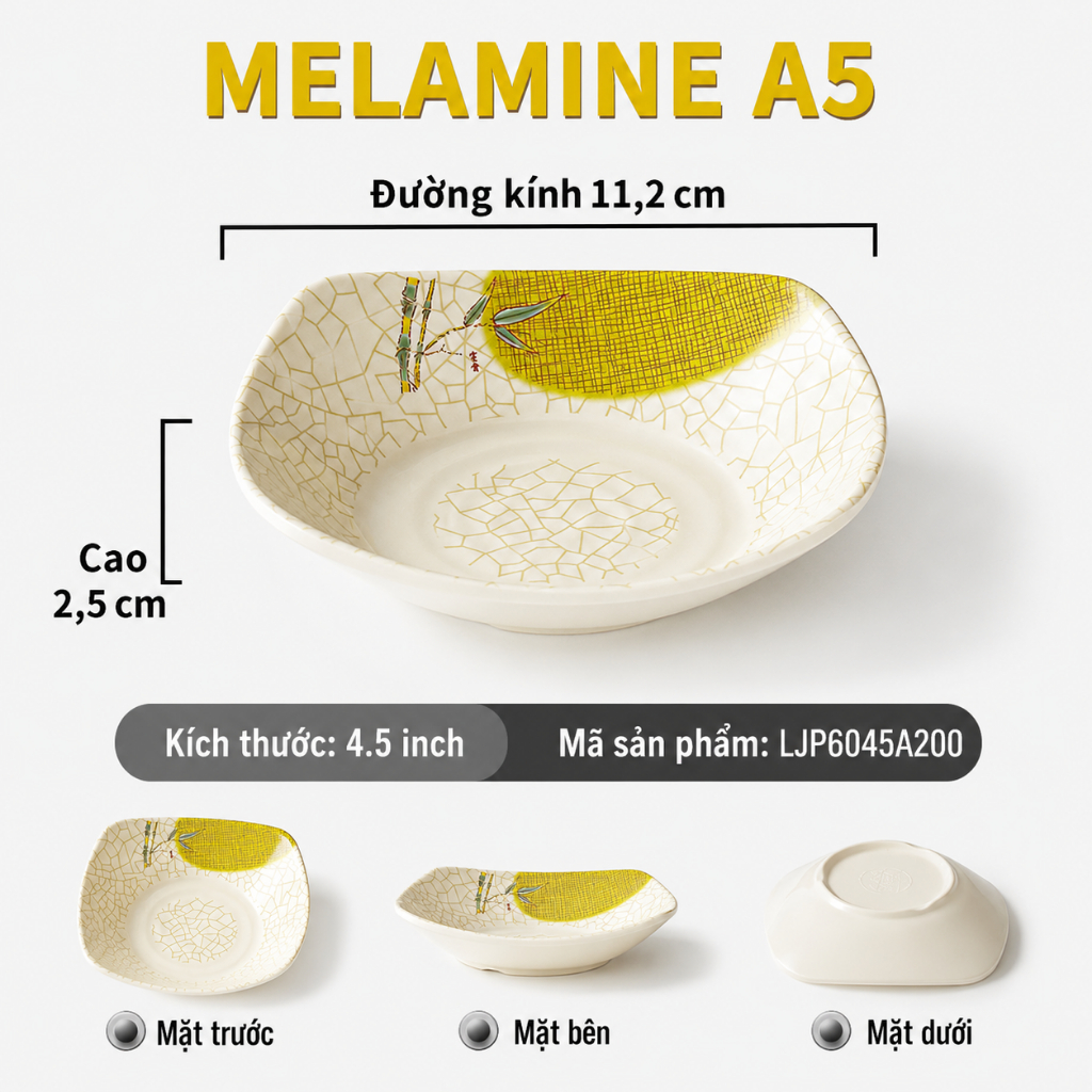 Bát Nước Chấm Phíp ( Melamine A5 ) Hoa Văn Hình Lá Tre Dùng Cho Nhà Hàng Khách Sạn 6045A200
