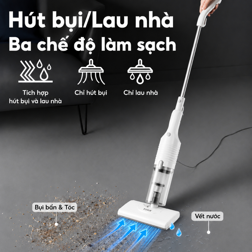 Tixx Máy hút bụi cầm tay 400W lực hút 16000pa kèm theo 10 đầu hút đa năng 2 trong 1 hút bụi và lau nhà