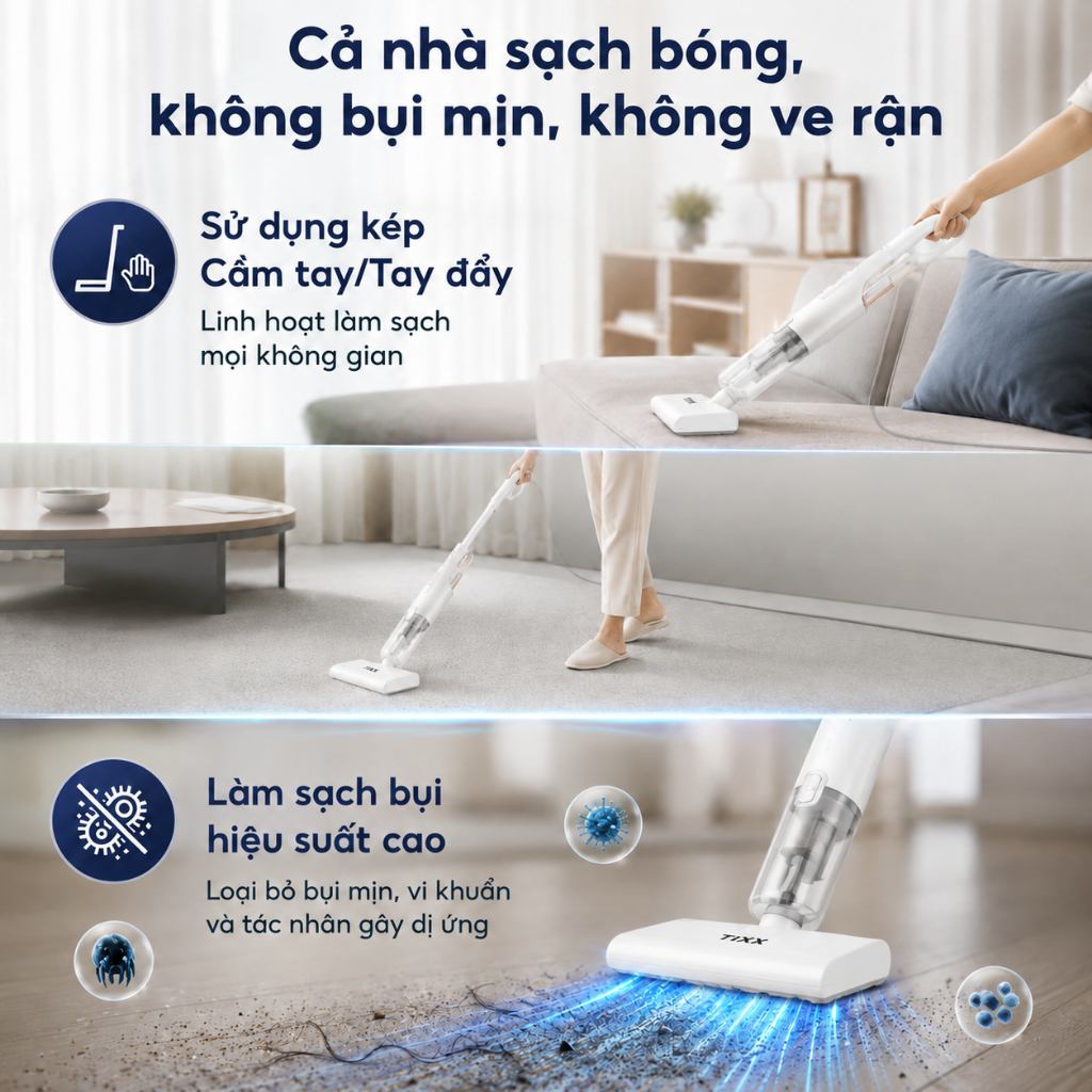 Tixx Máy hút bụi cầm tay 400W lực hút 16000pa kèm theo 10 đầu hút đa năng 2 trong 1 hút bụi và lau nhà
