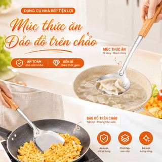 Bộ Vá Muỗng Inox Cao Cấp 3 Món Cán Nhựa Chịu Nhiệt – Muỗng Canh, Vá Lỗ, Xẻng Chiên Đa Năng Cho Nhà Bếp
