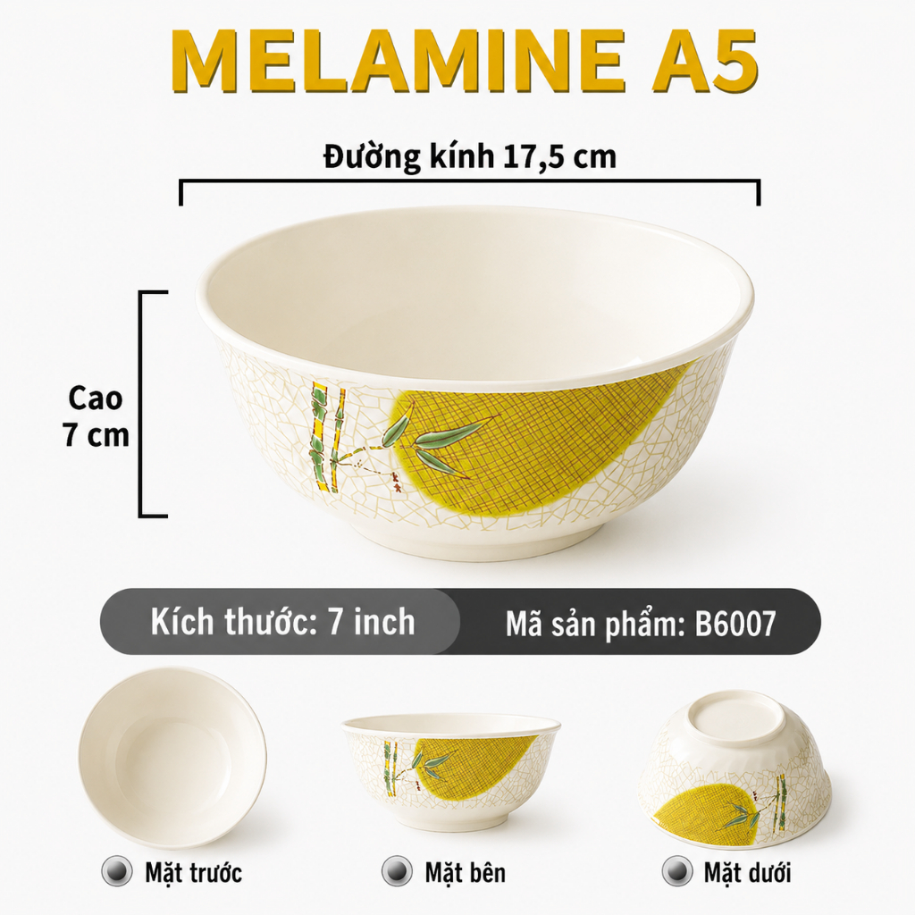 Bát Tô Phíp ( Melamine A5 ) Hoa Văn Hình Lá Tre Dùng Cho Nhà Hàng Khách Sạn B 6007
