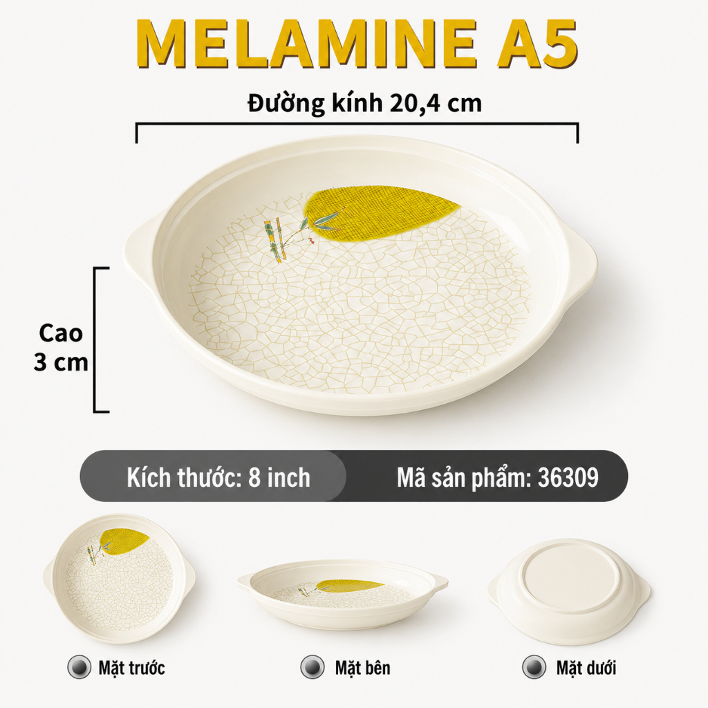 Đĩa Phíp ( Melamine A5 ) Hoa Văn Hình Lá Tre Dùng Cho Nhà Hàng Khách Sạn 36309