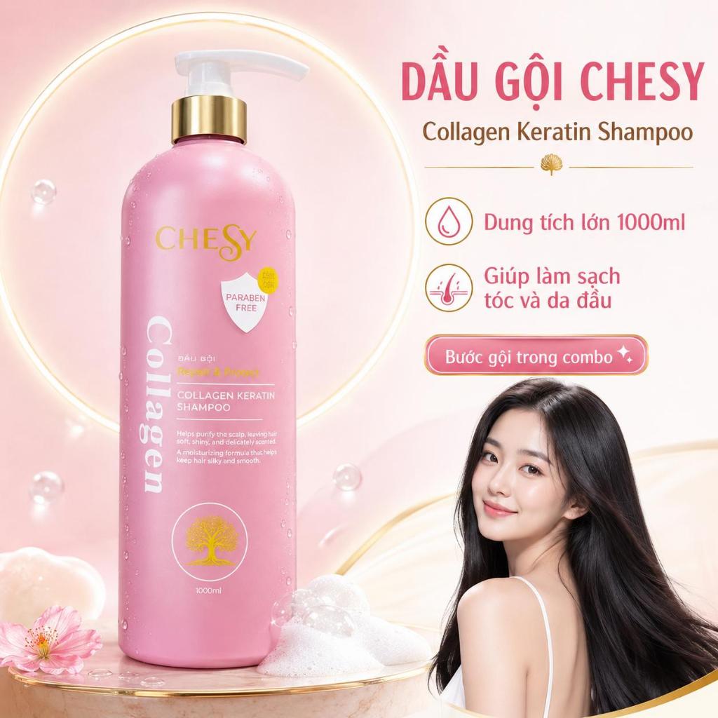 Combo Chăm Tóc Dầu Gội Hyamin Chesy 1000ML và Ủ Tóc Hyamin DTH Collagen Keratin 1000ML Phục Hồi Tóc Khô Xơ Hư Tổn