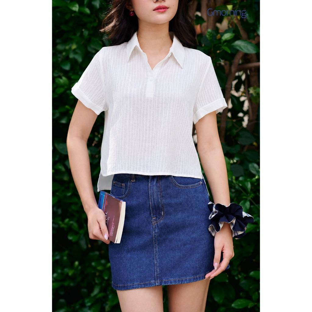 Áo Polo Nữ Gmorning Form Suông Lửng Tay Ngắn Lai Gấp Chất Lụa Chéo Mềm Mát Trẻ Trung YAG05042