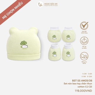 M&B (0-3M) Set nón bao tay chân sơ sinh bo chun chất cotton cao cấp an toàn cho da bé thoáng mát