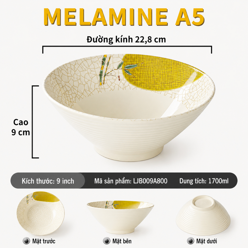 Bát Tô Phíp ( Melamine A5 ) Hoa Văn Hình Lá Tre Dùng Cho Nhà Hàng Khách Sạn  009A800