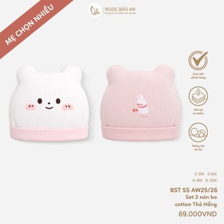 M&B (0-3M) Set 2 nón sơ sinh cotton cao cấp mềm mịn không bị ngấn trán, bảo về đầu bé thoáng mát
