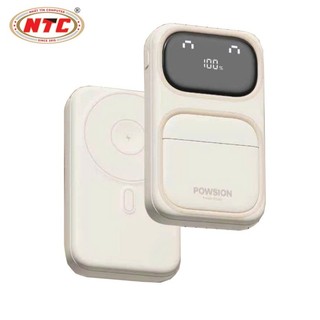 Sạc Dự Phòng Không Dây POWSION PS-07 10000mAh TypeC PD 22.5W, Magnetic 15W, Input LaiNing 18W (Trắng)
