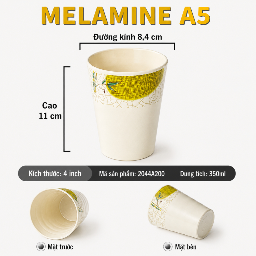 Cốc Uống Trà Phíp ( Melamine A5 ) Hoa Văn Hình Lá Tre Dùng Cho Nhà Hàng Khách Sạn 2044A200