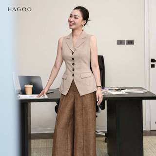 Áo gile nữ cổ yếm bẻ ve, cổ V HAGOO phong thanh lịch công sở cao cấp [A8126]