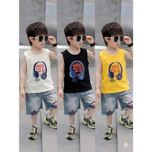 Áo Ba Lỗ Bé Trai Cotton Mềm Mại Thoáng Mát Thấm Hút Mồ Hôi In Hình Tai Nghe Cá Tính Cho Bé từ 8-18kg