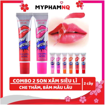 Combo 2 Tuýp SON XĂM WOW HÀN QUỐC Siêu Bền Màu 1-3 Ngày Không Lem Không Trôi MyphamNQ