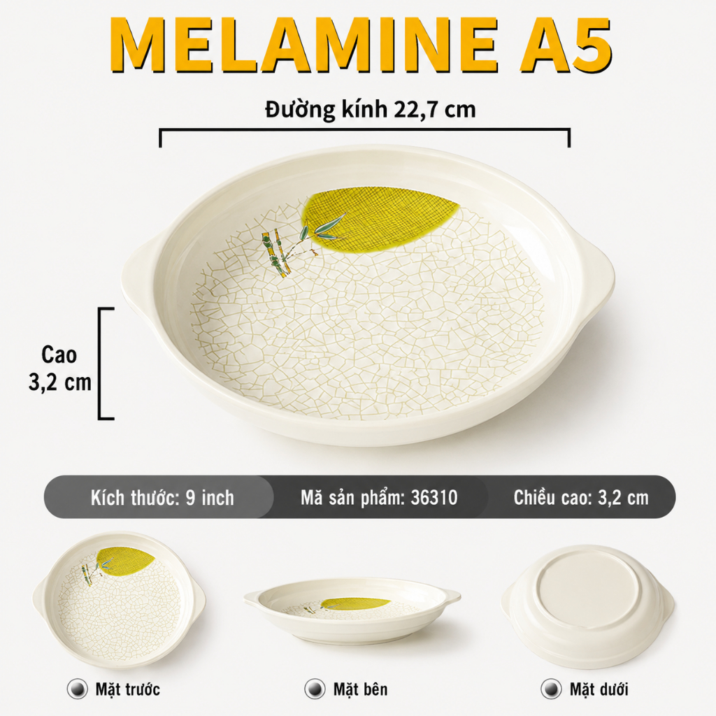 Đĩa Phíp ( Melamine A5 ) Hoa Văn Hình Lá Tre Dùng Cho Nhà Hàng Khách Sạn 36310