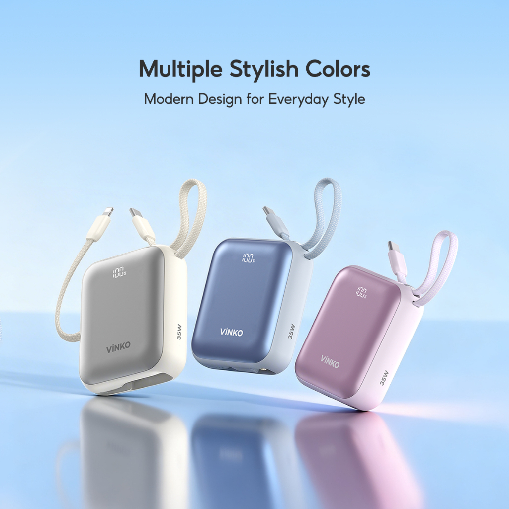 Sạc dự phòng VINKO V9 PRO chứng nhận 3C, 10000mAh 22.5W, tích hợp dây cáp sạc Type-C & Lightning for iPhone Samsung