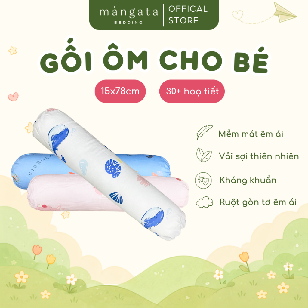 [15x78CM] 1 Vỏ gối ôm cho bé Mangata Bedding size 15x78cm, gối ôm dài hoạ tiết vỏ gối ôm cho bé mẫu giáo mầm non mềm mát