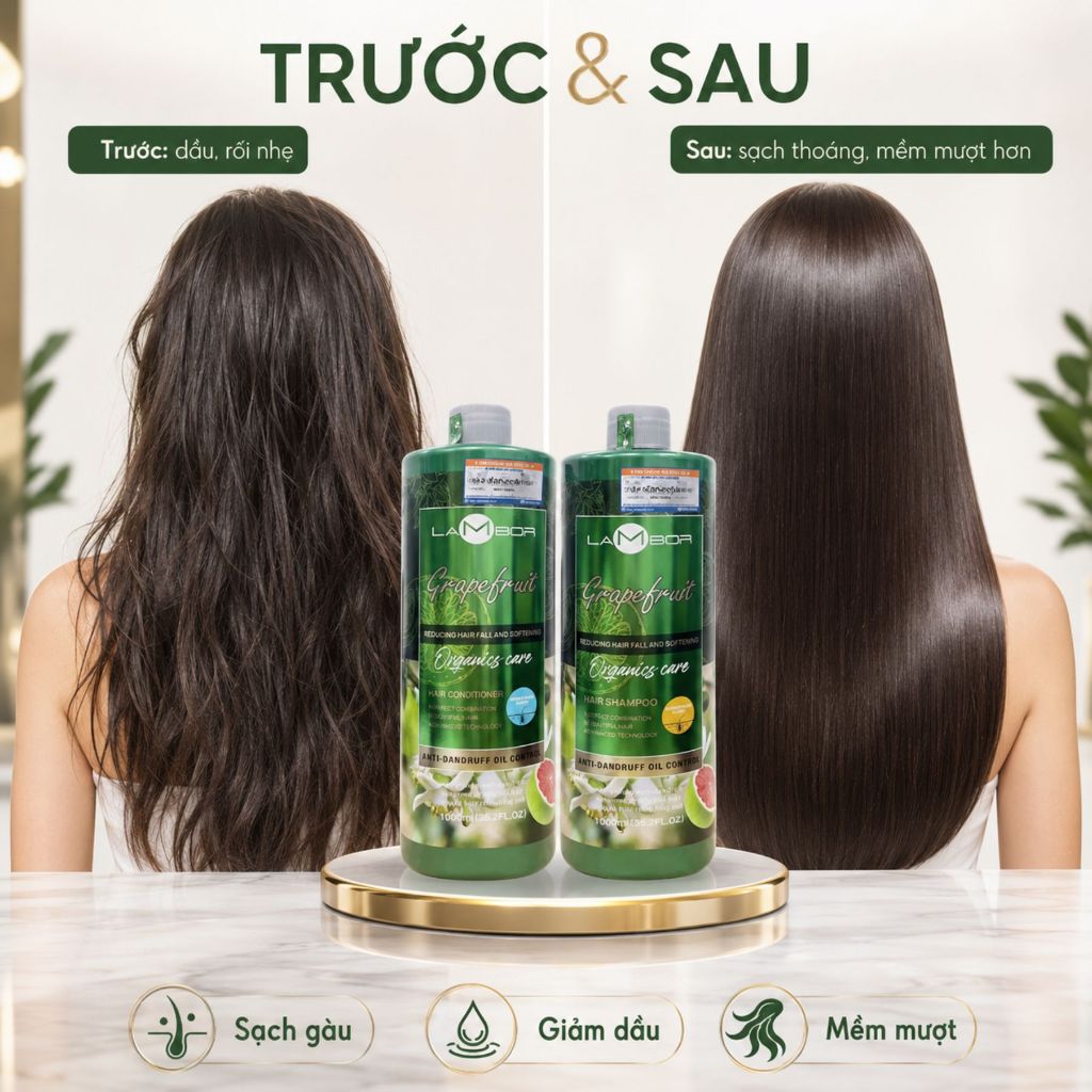 Combo Dầu Gội Xả Bưởi AILISE LAMBOR 1000ml | Giảm Gãy Rụng, Hỗ Trợ Mọc Tóc, Dưỡng Tóc Mềm Mượt
