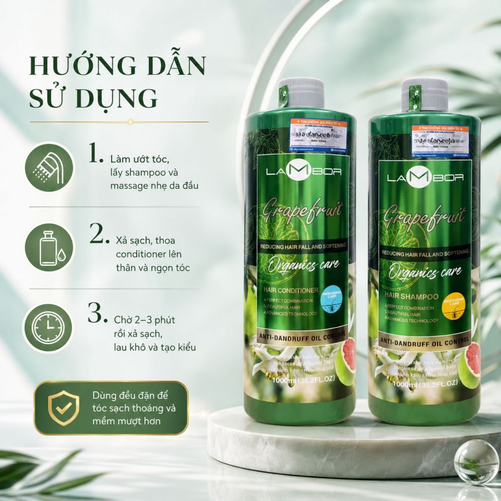 Combo Dầu Gội Xả Bưởi AILISE LAMBOR 1000ml | Giảm Gãy Rụng, Hỗ Trợ Mọc Tóc, Dưỡng Tóc Mềm Mượt
