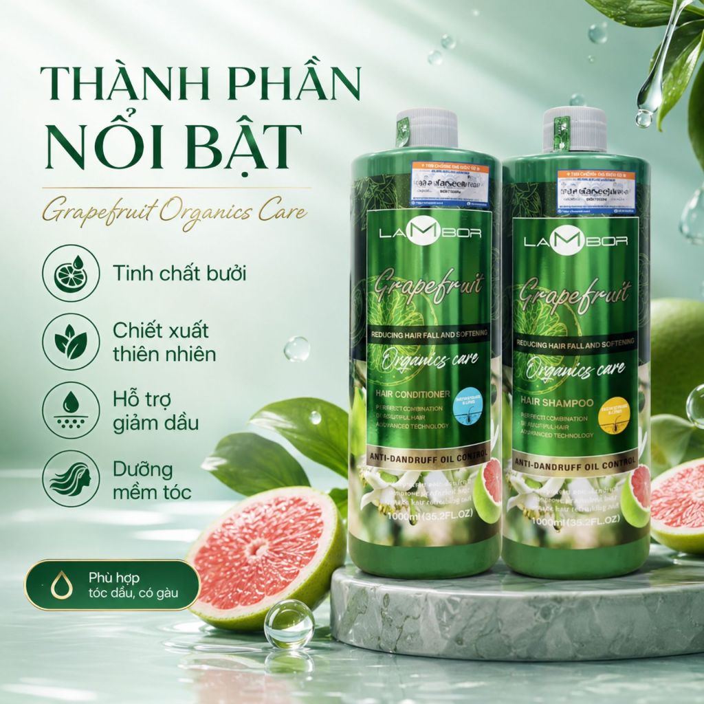 Combo Dầu Gội Xả Bưởi AILISE LAMBOR 1000ml | Giảm Gãy Rụng, Hỗ Trợ Mọc Tóc, Dưỡng Tóc Mềm Mượt