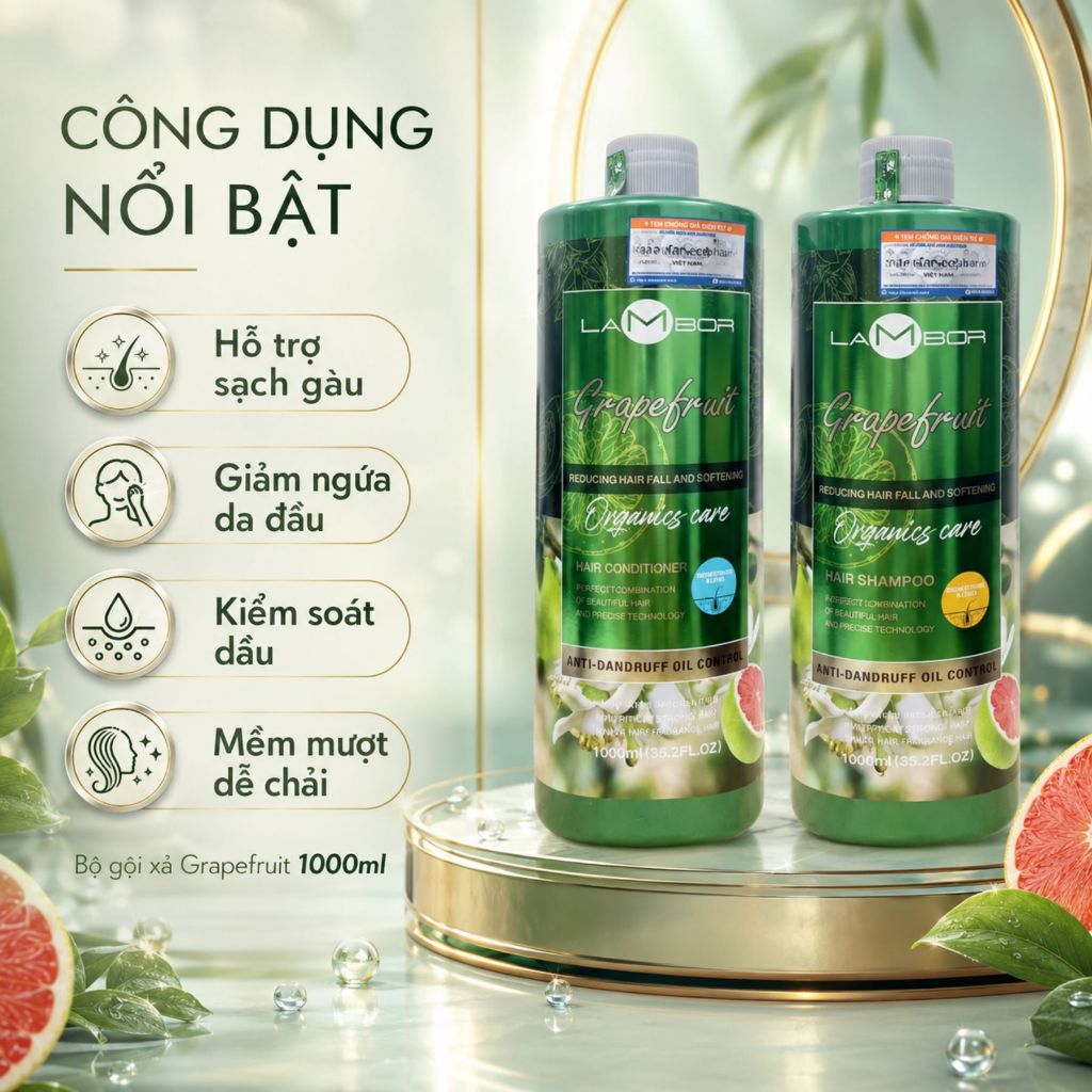 Combo Dầu Gội Xả Bưởi AILISE LAMBOR 1000ml | Giảm Gãy Rụng, Hỗ Trợ Mọc Tóc, Dưỡng Tóc Mềm Mượt