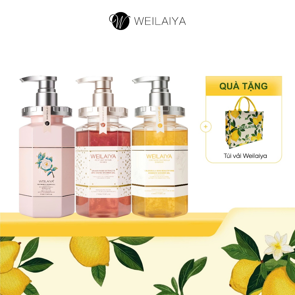 Combo 3 chai Sữa tắm nước hoa, trắng da toàn thân Weilaiya chiết xuất cánh hoa phù hợp cho mọi loại da 450ml