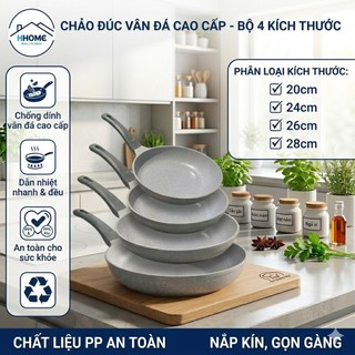 Chảo nhôm chống dính vân đá cao cấp - size 24cm đúc nguyên - thương hiệu Phương Trang - dùng cho bếp ga bếp hồng ngoại